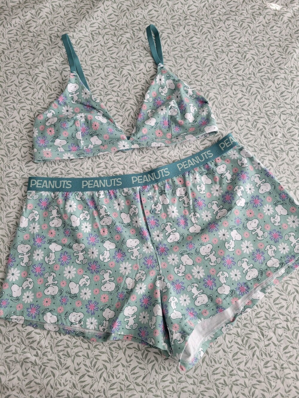 Snoopy peanuts pajama shorts and bra set cotton